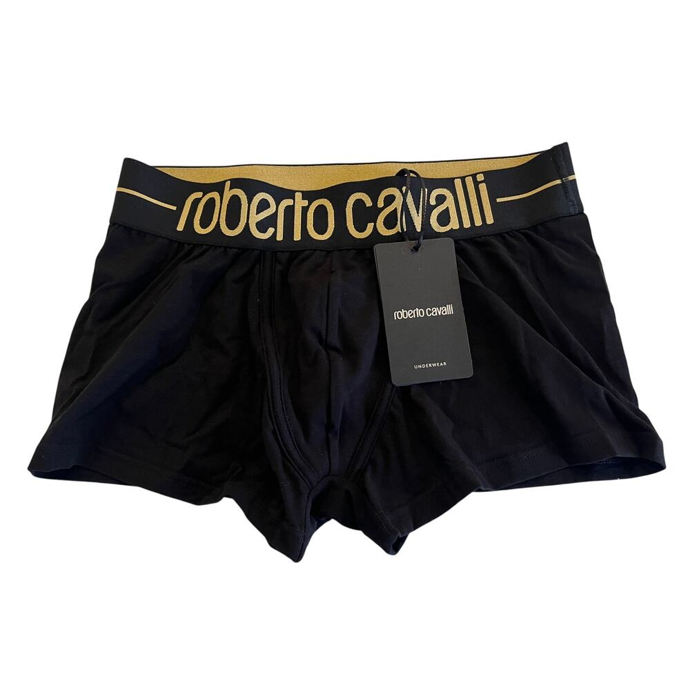 ROBERTO CAVALLI Mens Black Gold Logo Boxer Briefs Underwear NIB IT 6/XS